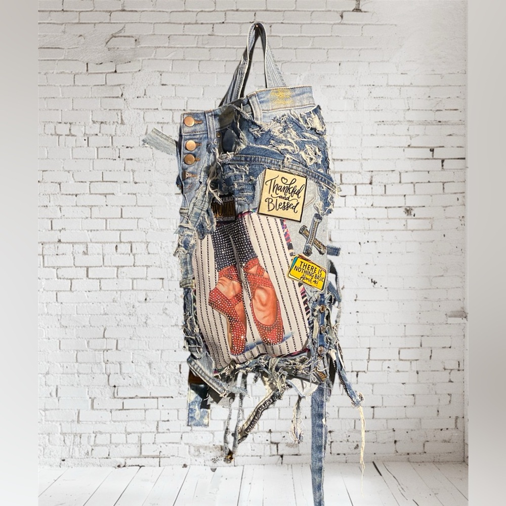 Distressed Denim Patchwork Bag